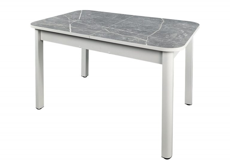 Стол Премьер раздвижной 120 x 80 (+50) см / Прямоугольный / Пластик Фаерстоун / Опора 9 (металл) Белая РУСТ